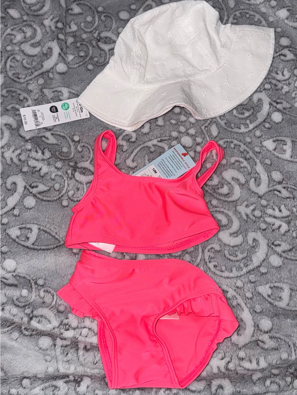 Cat & Jack 12M Bikini + Carter’s 6–12M Sun Hat NWT 3-Piece Set